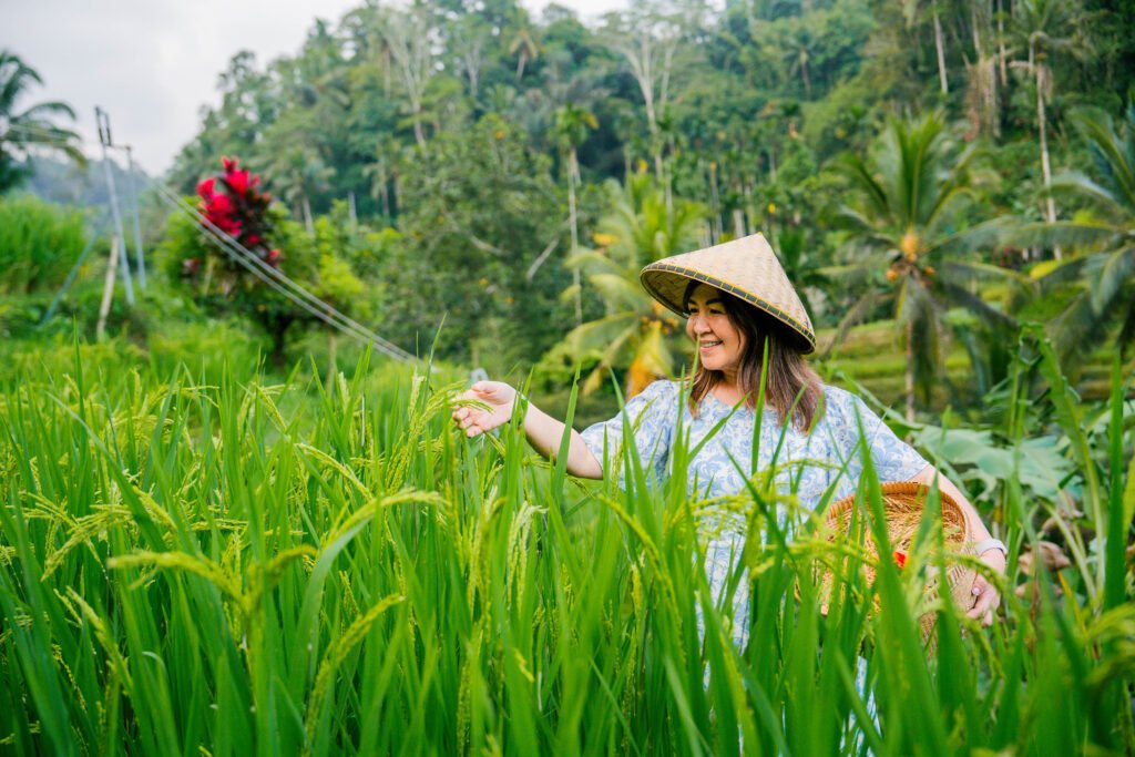 Visitors exploring Tegalalang Rice Terraces in Ubud