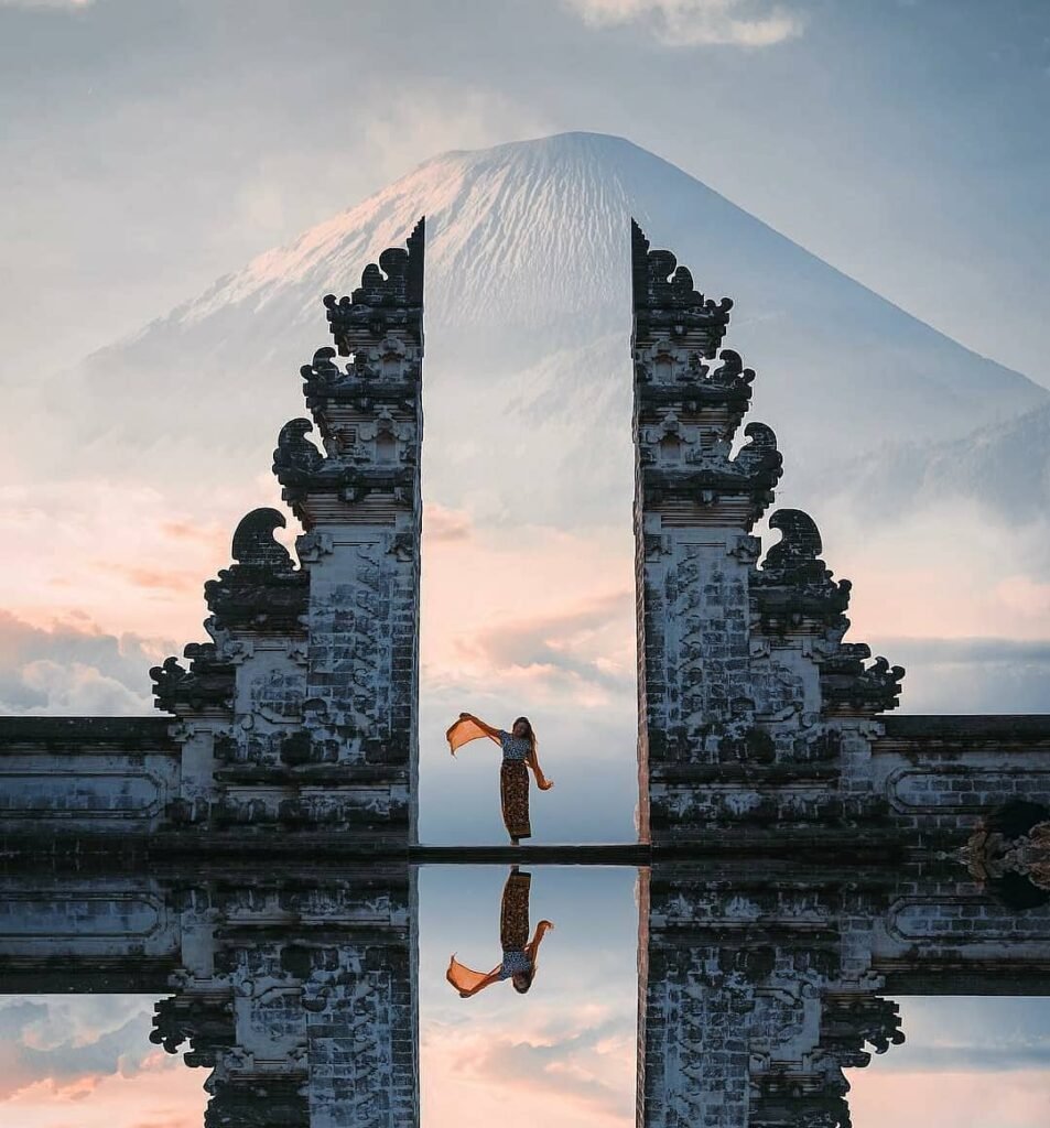 Tourists capturing photos at the Gates of Heaven in Bali