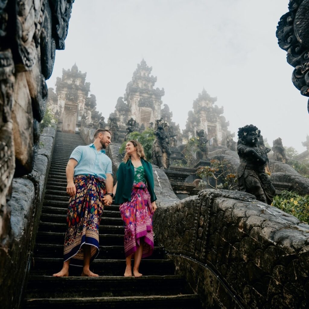 Tourists capturing photos at the Gates of Heaven in Bali